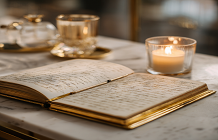 Królewski Rytuał – stara księga na marmurze